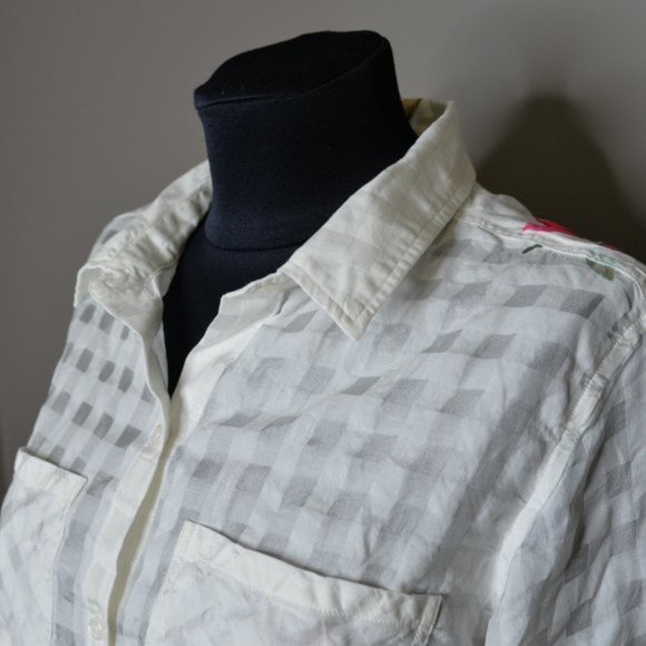 SOLD - NWOT Rails Kelsey Floral Check Button Up Silk Blend Blouse Sz M - Picture 6 of 8